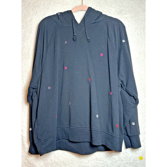 LOU & GREY Hoodie Womens Sz XL Embroidered Paw‎ Prints Colorful Rainbow Pet Bear - Picture 1 of 8